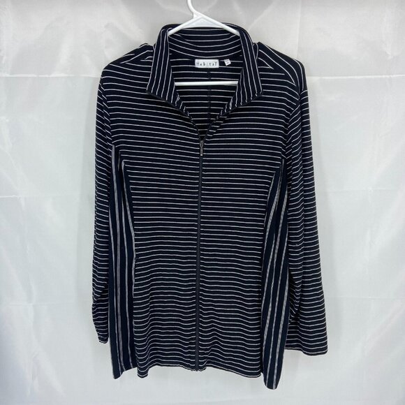 Habitat Women XL Full Zip Jacket Black White Striped Long Sleeve Stretch Knit - Picture 1 of 9